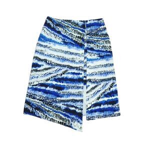 Top CLOSET Blue Multi Abstract Asymmetrical A-line Mini Skirt Size M